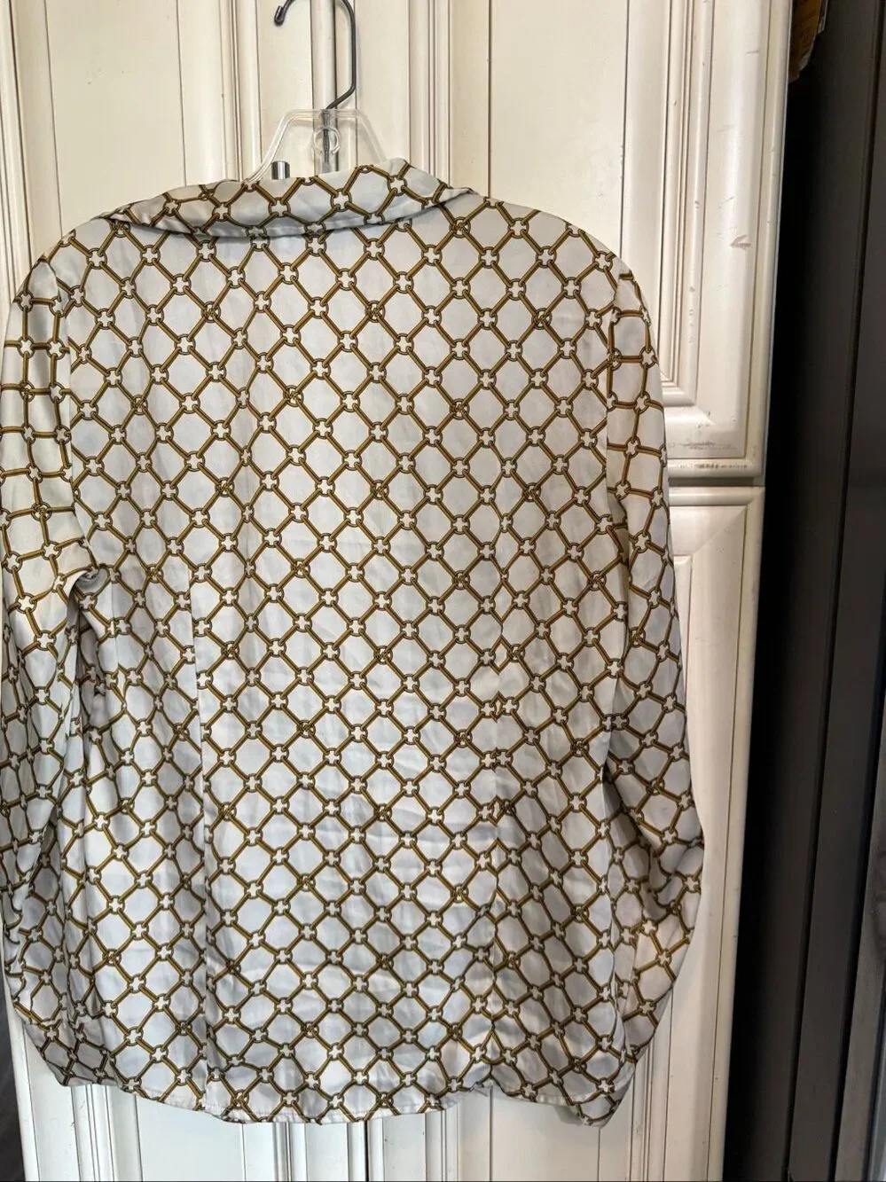 Michael Kors Women's Logo Buttons MK Gold Chains Button Up Blouse Gold Medium